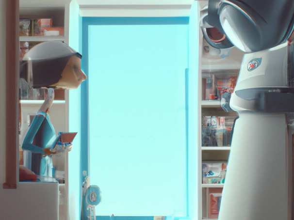 robotdame en robot communiceren in een getekende versie. Chat gpt. Ixperium