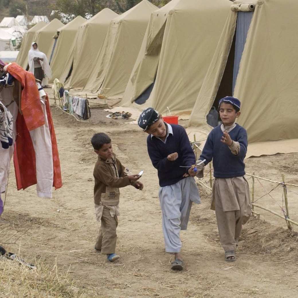 Tentenkamp met vluchtelingen. International Social Work