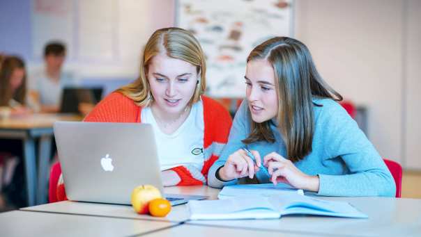 studenten samen achter laptop aan de studie