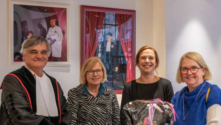 Frank Reuma, Ria Nijhuis, Juliane Stocker en Els van den Ende tijdens de promotie van Juliane Stocker