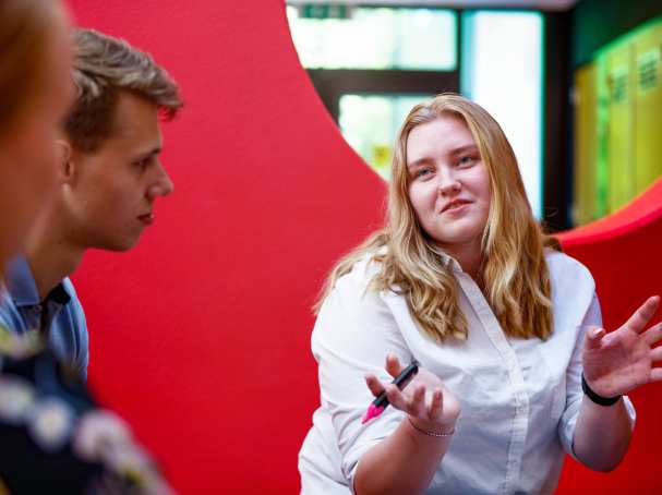 studenten werkoverleg student vrouw legt uit