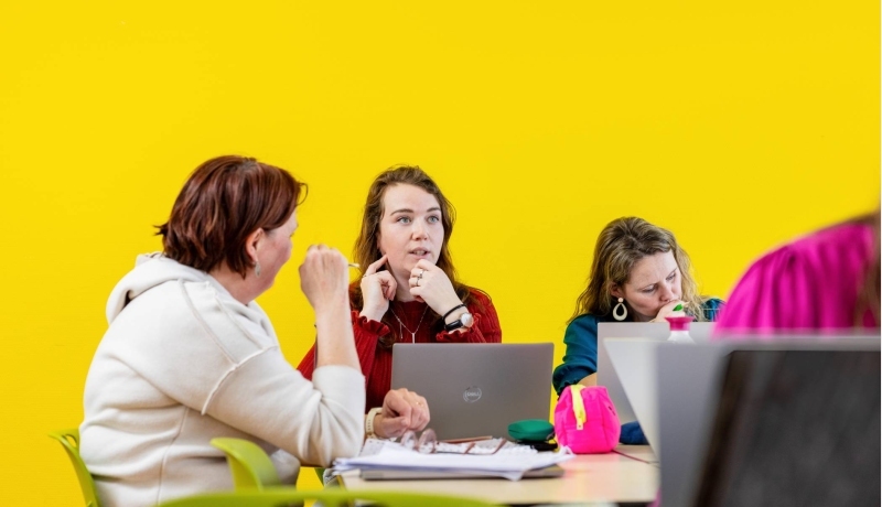 De deeltijd studenten van Leraar Nederlands werken in de klas.