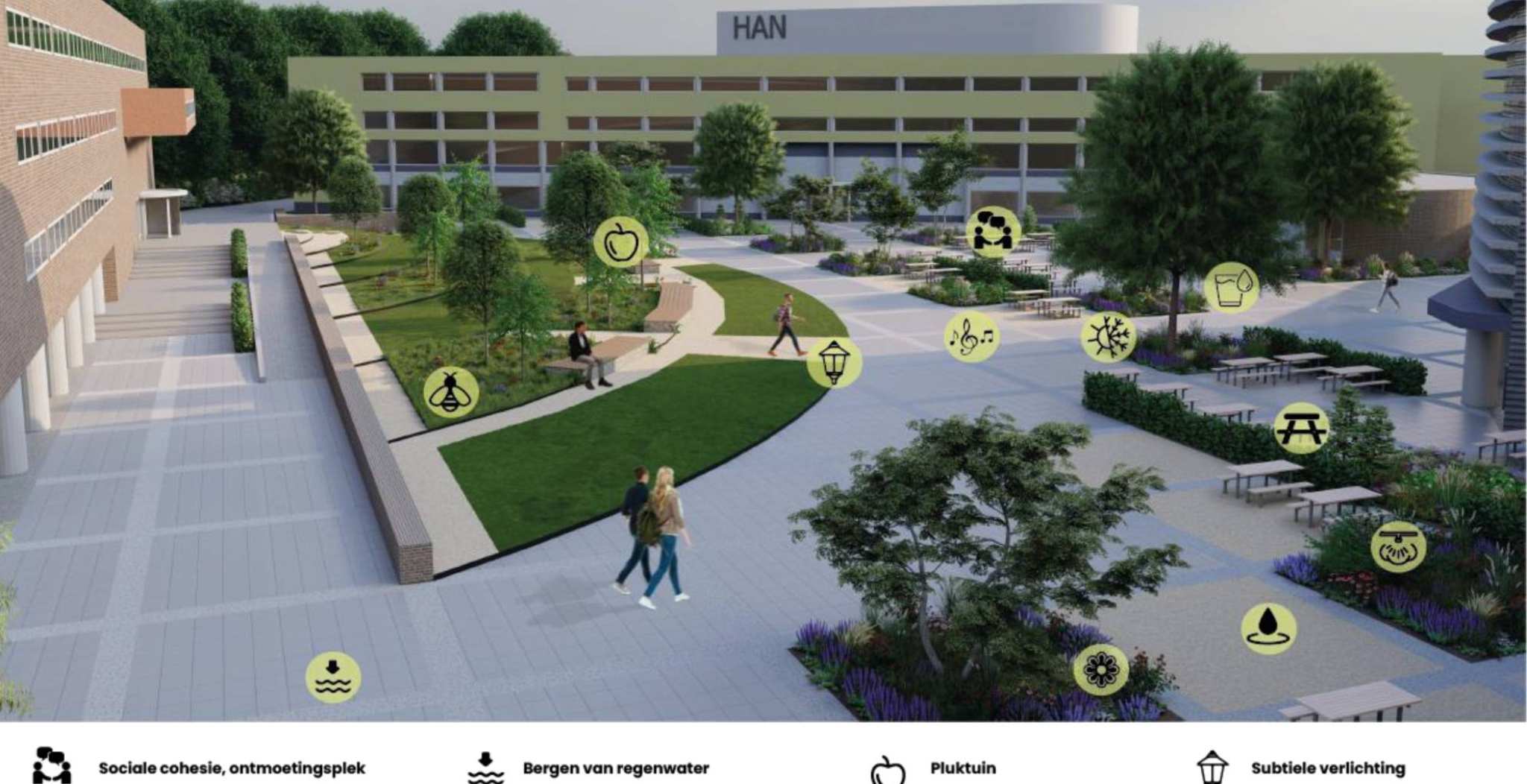 Ontwerpen van verschillende kanten van het Circular square dat wordt aangelegd tussen Ruitenberglaan 31, 29 en 27. Het bewegende bos van de gemeente Arnhem wordt hier definitief in de grond gezet