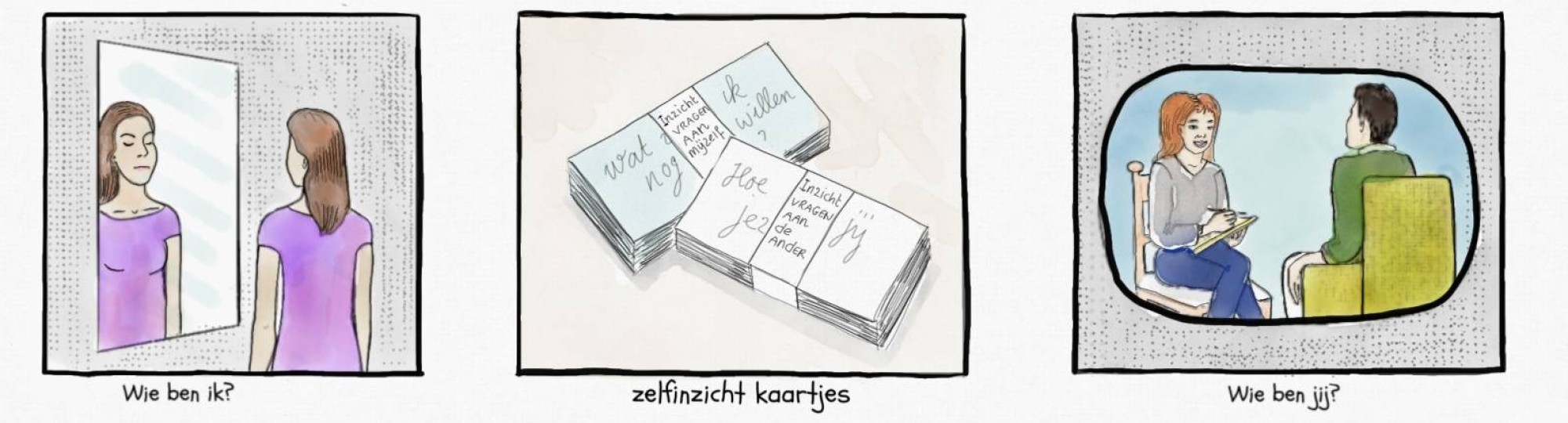 Tekeningen van het afstudeeronderzoek van Jolanda Chung, deeltijd social work student.