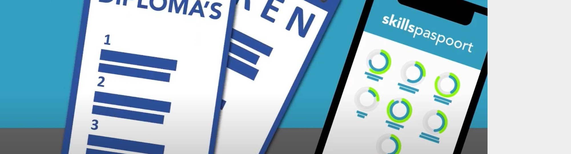 Screenshot van het digitaal skills paspoort. Meters slaan uit.
