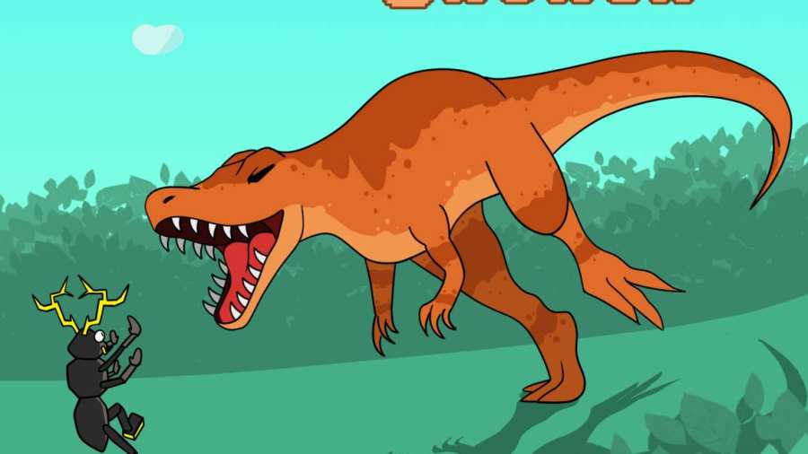 Een poster van de studentengroep uit de minor game die een demo van de game Cretaceous Crunch ontwikkelen