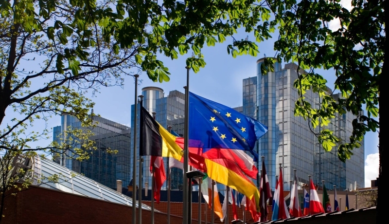Europese vlag en andere vlaggen.