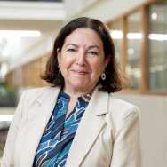 Blauwe gemeleerde blouse, met wit jasje