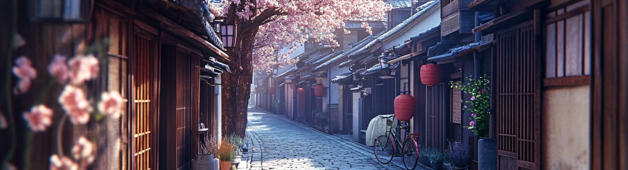 straatbeeld japan met mooie roze bloesem