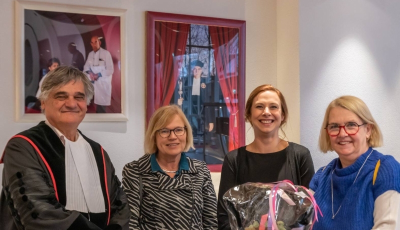 Frank Reuma, Ria Nijhuis, Juliane Stocker en Els van den Ende tijdens de promotie van Juliane Stocker