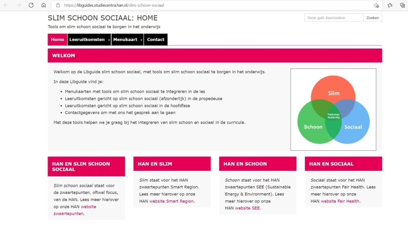 voorbeeld van de libguide voor Slim Schoon Sociaal in het onderwijs