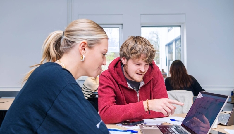 Leraar FastSwitch Social Work kijkt mee met studenten.