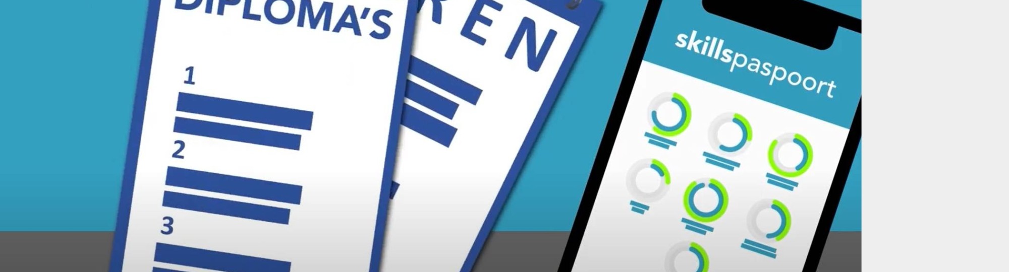 Screenshot van het digitaal skills paspoort. Meters slaan uit.