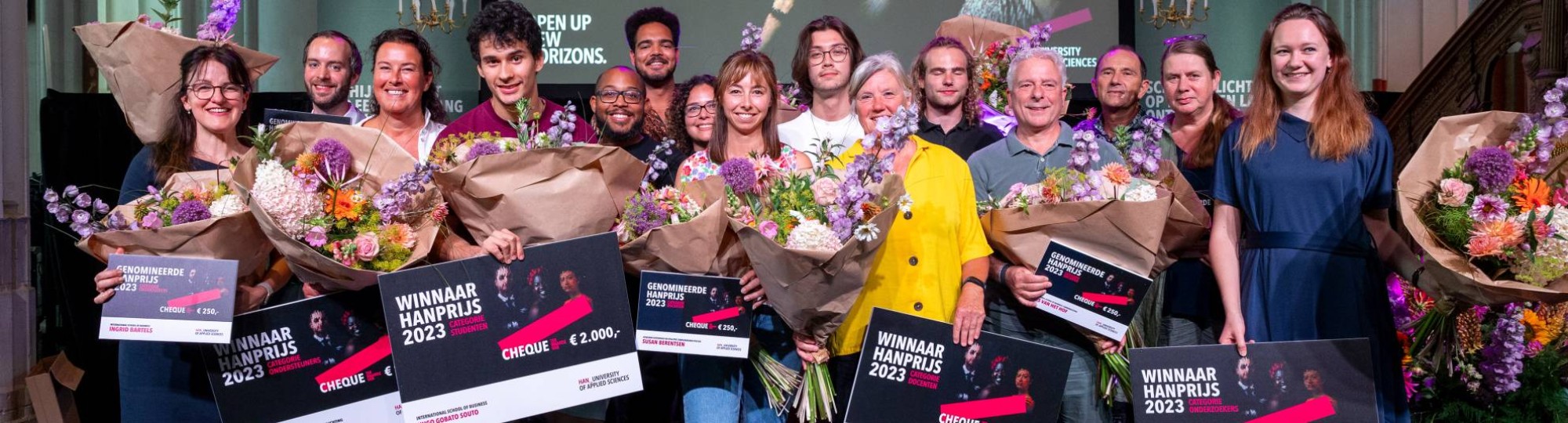 De winnaars en de genomineerden voor de HAN Prijs 2023 in de Stevenskerk in Nijmegen