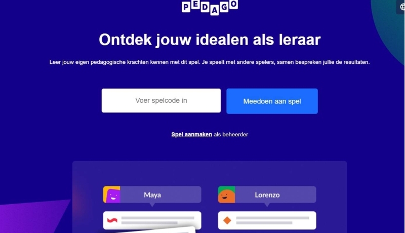 Screenshot van de Pedago game voor onderzoek, Academie Educatie