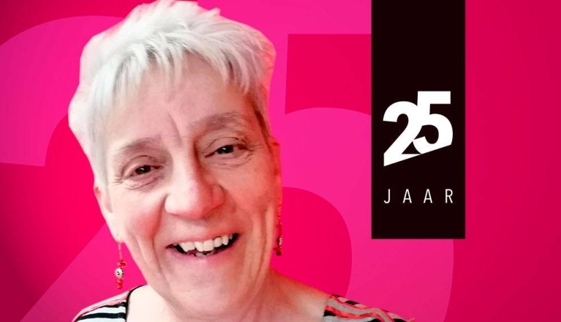 banner HAN 25 jaar jubileum met Anite Verkerk, hoofddocent Bedrijfseconomie