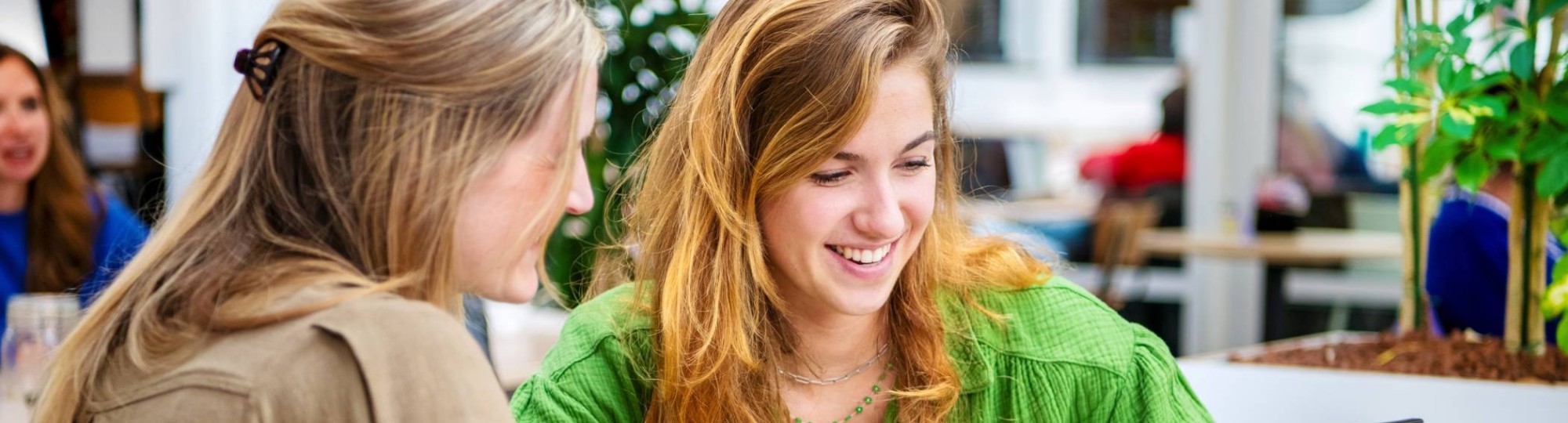 Studenten studeren samen en kijken naar een laptop.