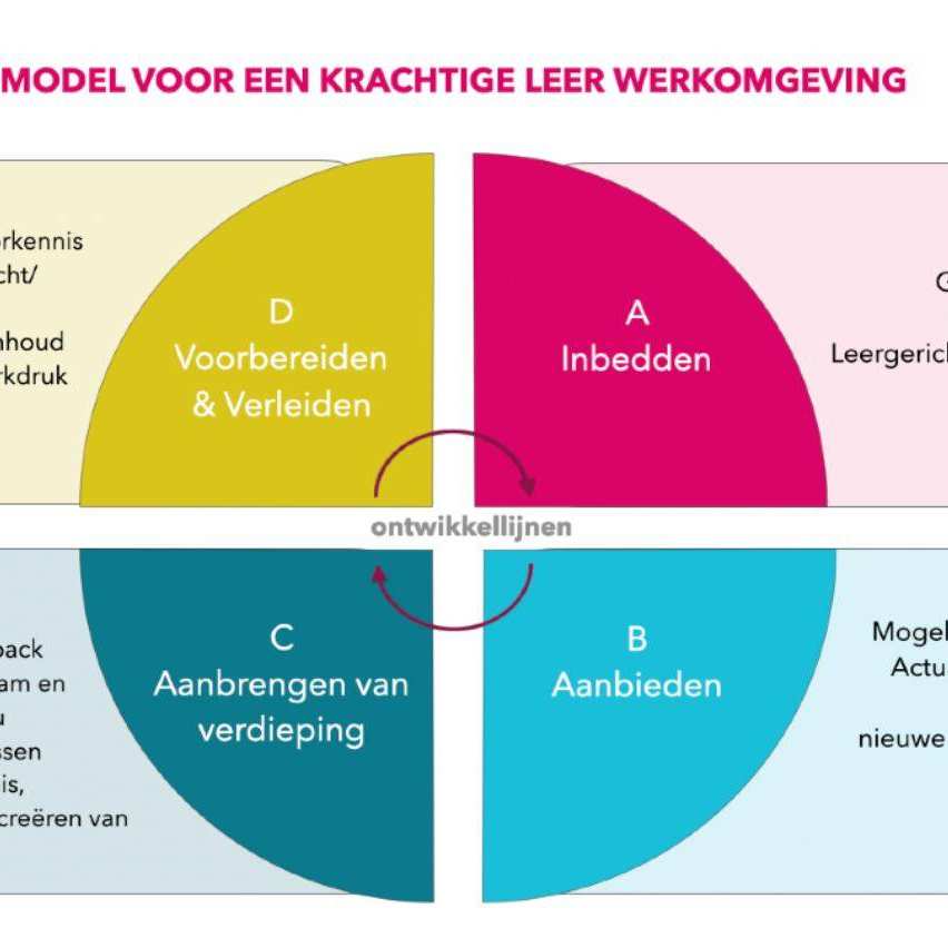 Lectoraat leren tijdens de beroepsloopbaan. Afbeelding van het model krachtige leerwerkomgeving. 2021