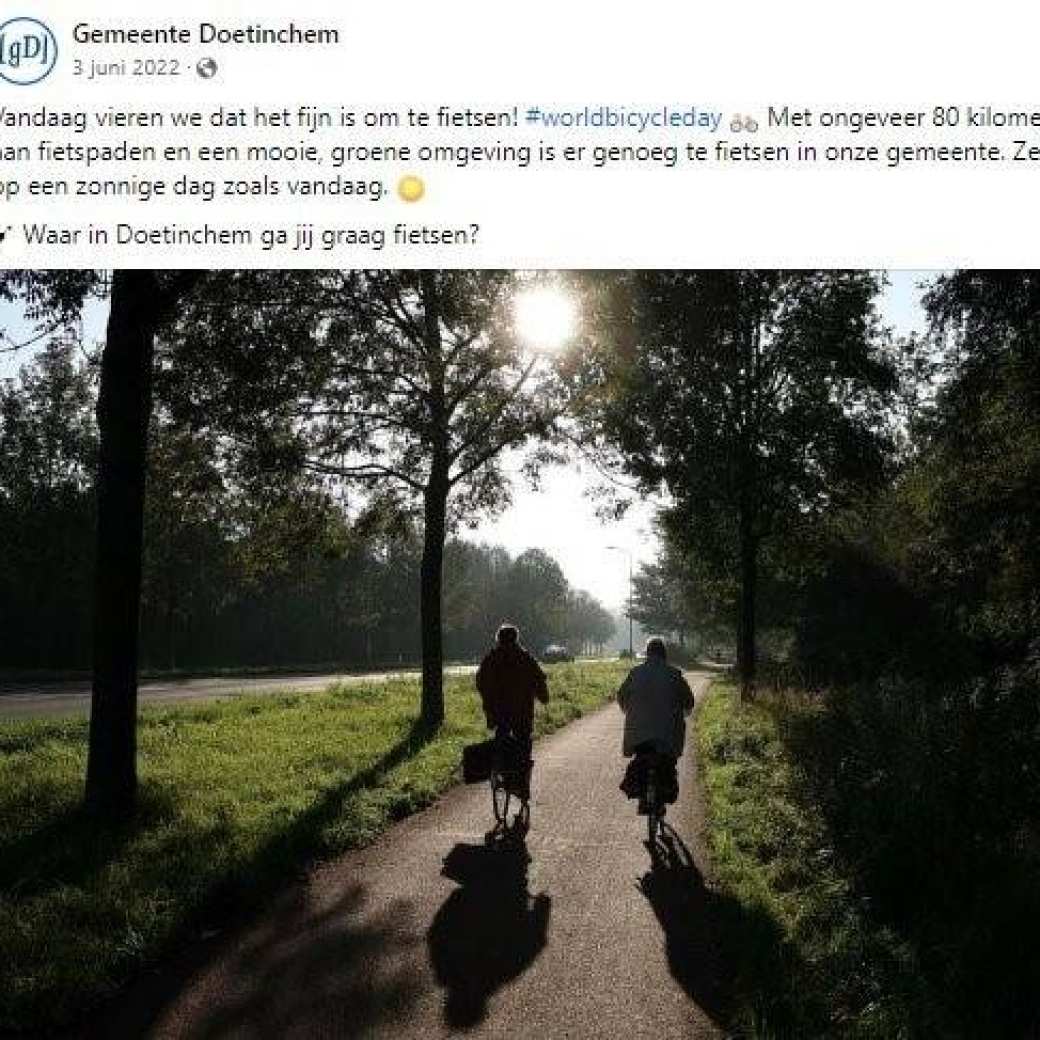 Voorbeeld social media post van gemeente Doetinchem die heeft deelgenomen aan het onderzoek naar social media gebruik door gemeenten.