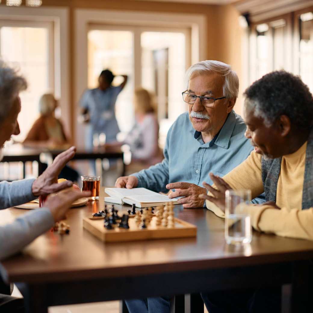 Ouderen mensen spelen een schaakspel
