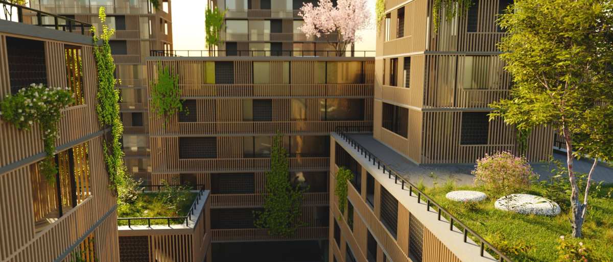 bouwkunde groen en duurzaam bouwen gebouw stockfoto