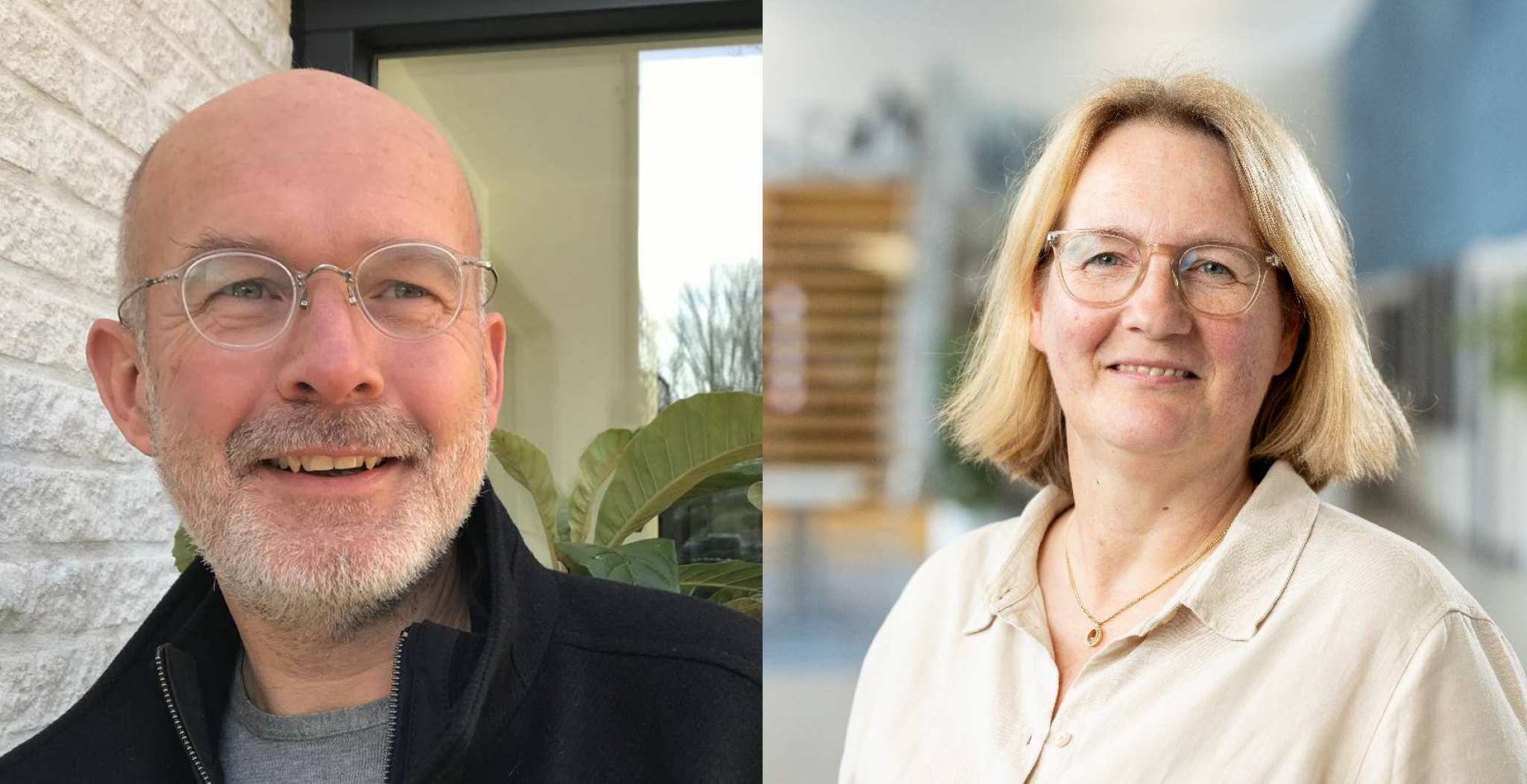 Portretten van Esther van Popta en Hans Verwijs voor een interview over het Integraal AI Kader HAN