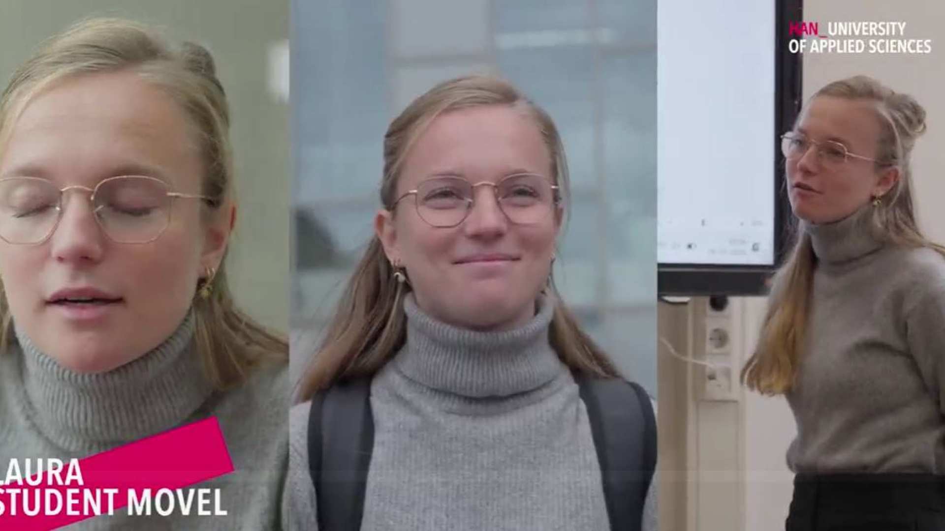 Een meisje met een bril en ze is blond