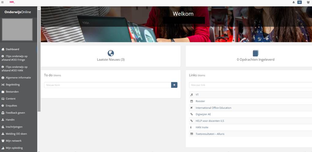 Op de pagina met het OnderwijsOnline dashboard zien studenten het laatste nieuws, de behaalde resultaten en kunnen zij naar hun content of projecten navigeren. 