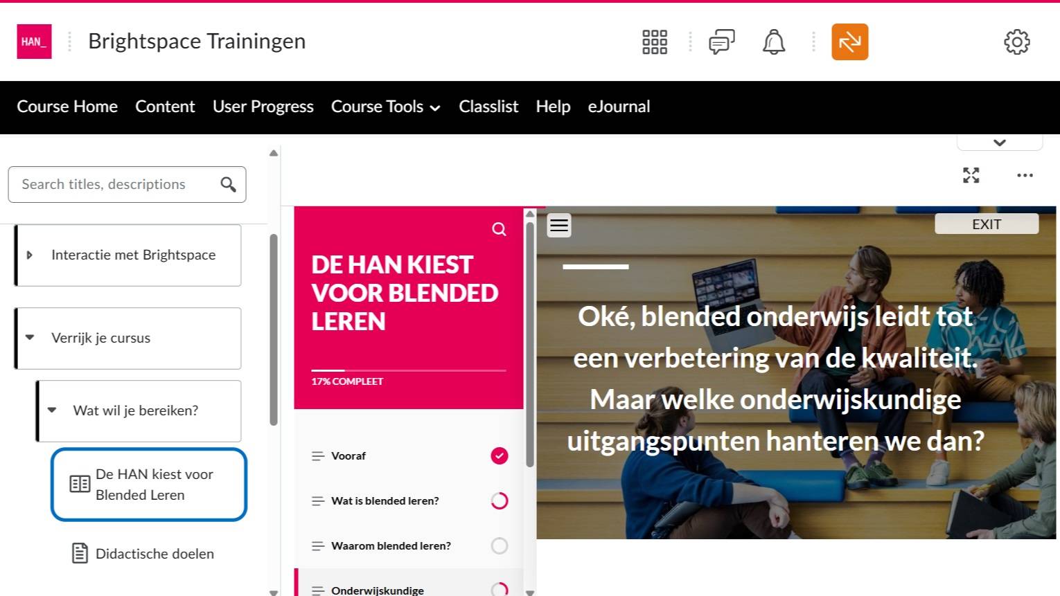 E-module geëmbed in Brightspace cursus