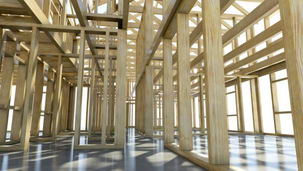 een doorkijkje een houtskeletbouw