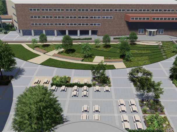 Ontwerp van het Circular square dat wordt aangelegd tussen Ruitenberglaan 31, 29 en 27 vanuit R29. Het bewegende bos van de gemeente Arnhem wordt hier definitief in de grond gezet